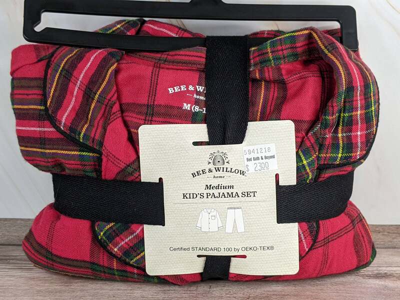 A pajama set for kids that is red plaid.